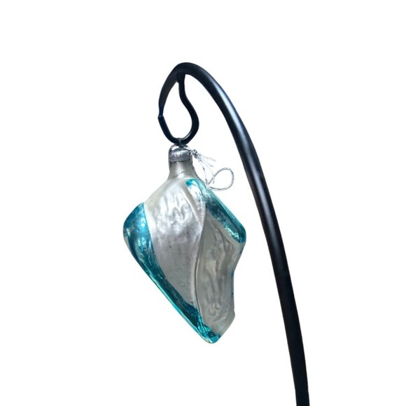 Glass Ornament Baby Bootie Ornament Blue Hand Painted Silver Aqua Glitte Pearl - Picture 6 of 10